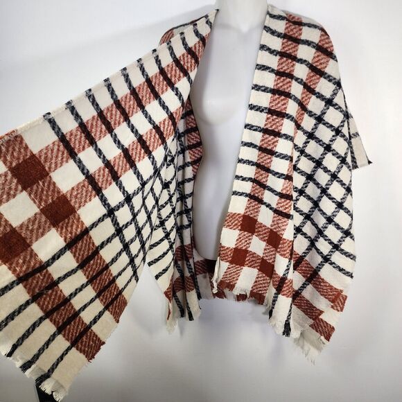 Lincoln Outfitters Women Poncho One Size Shawl Cape Plaid Scarf Finge Multicolor - Picture 6 of 13